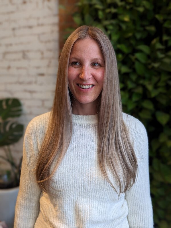 Long, smooth blonded hair with a soft grey blend, finished at Bohem Dreme